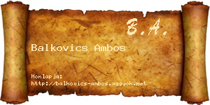 Balkovics Ambos névjegykártya